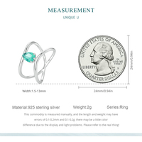 NOUVEAU Anneau croix double couche en argent sterling 925 avec verre vert clair, ligne géométrique, plaqué platine, bijoux pour femmes BSR418