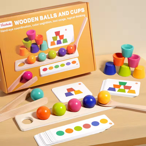 Jouet éducatif en bois pour enfants : Gobelets de tri des couleurs, stimulation des sens, coordination œil-main et pensée logique. - Product Image 1