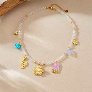 European American Style Retro Beaded Necklace With Sunflower Musical Note Butterfly Charm For Party Fashion Jewelry - Product Image 3