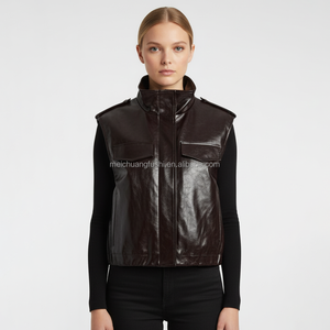 <span class=keywords><strong>Gilet</strong></span> en cuir coupe-vent d'hiver personnalisé pour femmes Col montant Faux <span class=keywords><strong>gilet</strong></span> pour femmes - Product Image 1