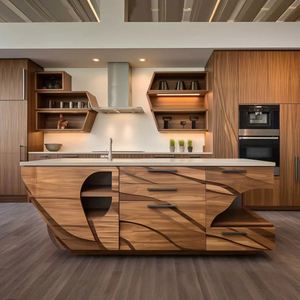 Armoires de cuisine modulaires en bois massif de style design moderne minimaliste avec îlot attrayant - Product Image 1