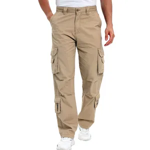 Pantaloni da lavoro tascabili con patta di fabbrica OEM pantaloni da uomo cargo kaki in twill con logo personalizzato