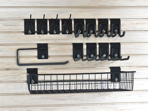 Kit de rangement pour mur à lattes JH-Mech, robuste, 12 crochets, 4 paniers, accessoires de rangement pour mur à lattes de garage réglables avec crochets et paniers verrouillables - Product Image 4