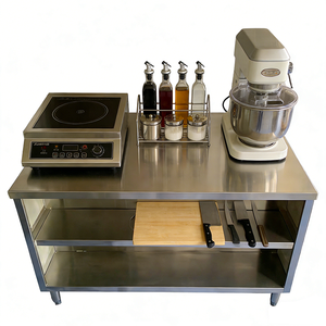 HELAXEN Edelstahl Schwerlast-Werkbank mit Höhenverstellbaren Beinen Gebürstete Matte Oberfläche 300kg/<span class=keywords><strong>m</strong></span> Gewerbliche Küche - Product Image 1