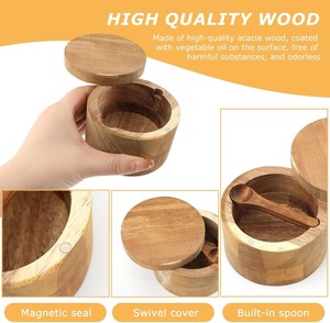 กล่องใส่เกลือไม้แท้พร้อมฝาหมุน กล่องเกลือไม้อะคาเซียพร้อมช้อนในตัว ป้องกันฝุ่น - Product Image 5