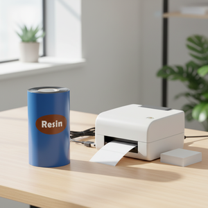 ริบบิ้นถ่ายโอนความร้อนแบบเรซิ่น 55 มม. x 300 ม. หมึกสีดำด้านนอกแกน 1 นิ้ว สำหรับใช้กับเครื่องพิมพ์ฉลากบาร์โค้ด - Product Image 1