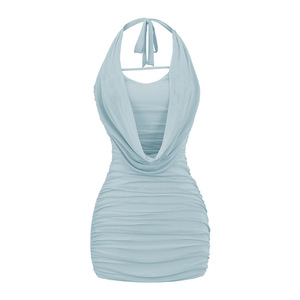 신상품 여성용 드레스 메쉬 홀로우 아웃 스트레치 핏 바디콘 드레스 홀터 밴디지 섹시 클럽 슬림 미니 원피스 - Product Image 4