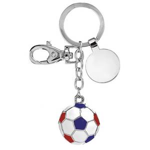 Porte-clés ballon de football personnalisable avec logo bleu/blanc/rouge, en cuir, silicone et PVC souple, avec éléments métalliques - Product Image 1
