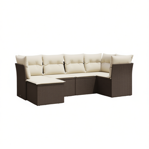 Ensemble de canapés de jardin marron avec coussins crème, meubles en rotin d'extérieur, design contemporain, rotin PE durable résistant aux UV - Product Image 1