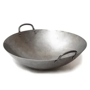 Hand Craft Traditionele Grote Carbon Stalen Dubbele Handvat Chinese Wok