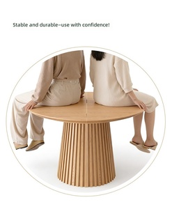 Ensemble de <span class=keywords><strong>table</strong></span> à manger extensible moderne de style farmhouse, ronde à ovale, avec base à piétement rainuré, élégant mobilier familial pour salle à manger - Product Image 6