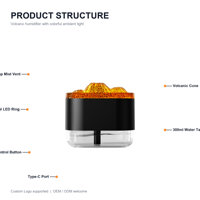 Humidificateur en plastique effet flamme volcanique 300ml, veilleuse colorée, barre d'oxygène, brume nano, diffuseur d'aromathérapie ultrasonique USB pour chambre