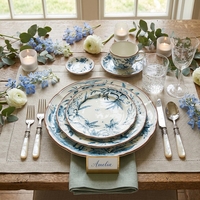 Lot de Plats de Dîner en Céramique en Gros – Assiettes en Porcelaine à Motif Floral Bleu de 6,5, 8, 10,5 et 12 Pouces pour Mariages, Maisons, Cuisines et Restaurants (Vente en Gros)
