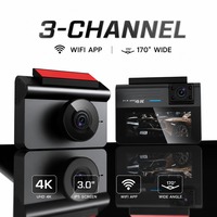 Cámara de Coche con Triple Lente y Pantalla IPS de 3 Pulgadas, Grabación en Bucle H264, WiFi Integrado, USB 2.0, Batería de 150 mAh, 64 GB, 1080P, 1 Año de Garantía