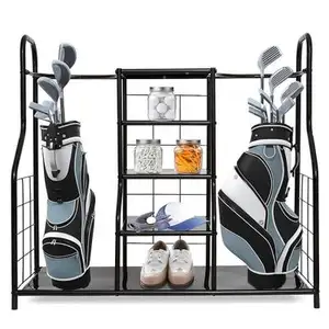 Custom 4 Layer Garage Sport Equipment Store Golf Bag Club Shoes Hat Accessories Metal Storage Display Rack Stand