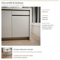 Meuble de cuisine sur mesure haute brillance, aménagement moderne avec îlot, fournitures pour projets résidentiels, boîtes en panneaux de particules et tiroirs à fermeture amortie