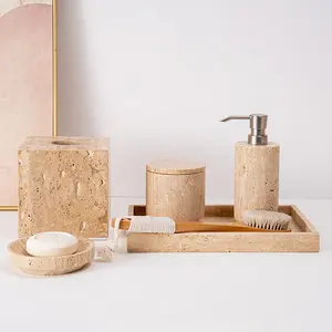 Marble Stone Bathroom Wash Set Nordic Bathroom Vanity Tray Black Bath Accessories Set Soap Dishes