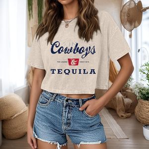 Camiseta Corta Estilo Vaquero Occidental FOXA para Mujer, Camisetas con Gráficos Vintage, Música Country, Rodeo, Lavado Ácido, Top de Jersey de Algodón - Product Image 6