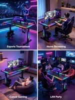 Escritorio Gaming RGB con Vidrio Templado, Mesa para Computadora de 1200mm, Estación de Trabajo para PC, Luces LED en las Patas con USB