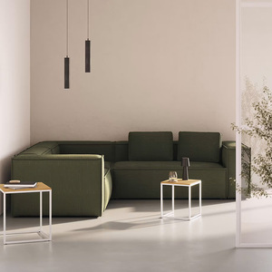 EU Italian Designer Wabi-Sabi Style Corduroy Fabric Retro Tofu <b>Block</b> Minimal Living Room Straight Modular Sectional Set - Product Image 4