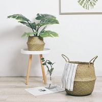 Panier de rangement circulaire en jonc de mer écologique nordique, naturel, demi-blanc, tressé, multi-usages, pot de plantes D22-D36cm