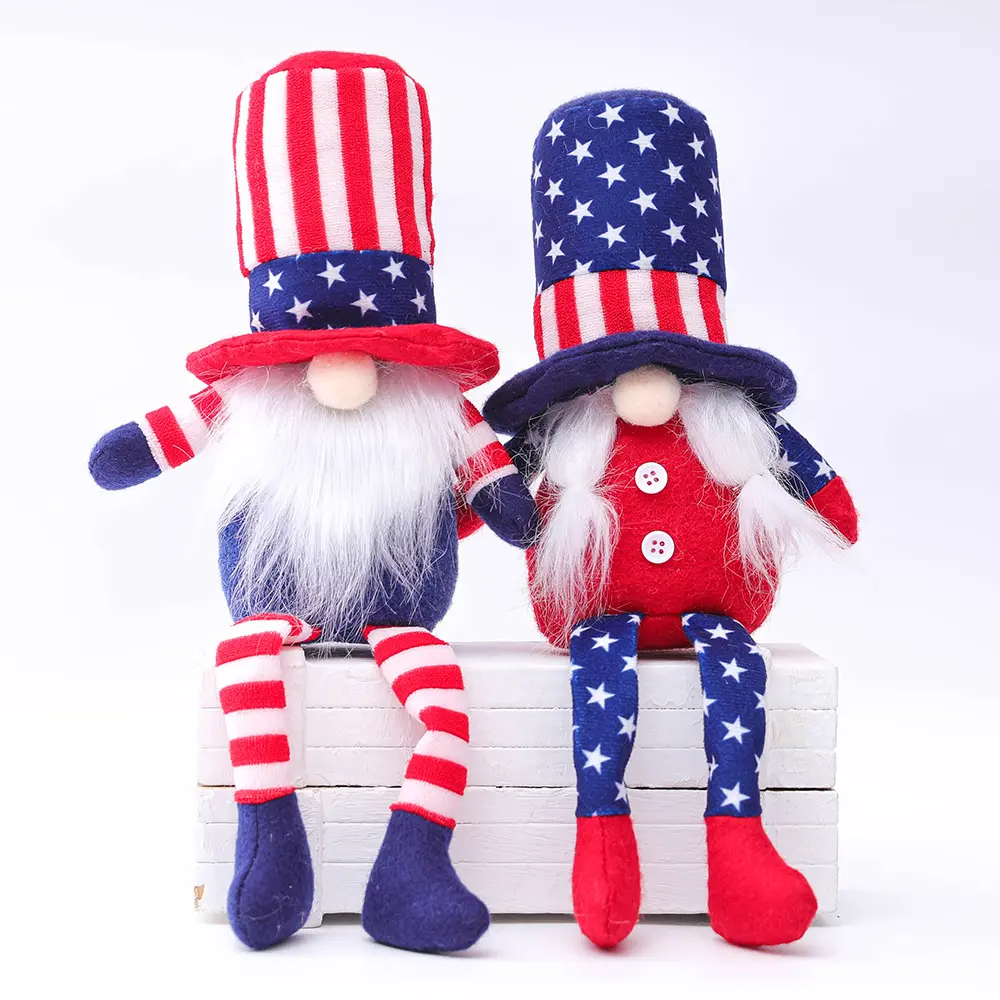 Gnomi patriottici peluche 4 luglio decorazioni, zio Sam Tomte stelle strisce bambola ornamenti scandinavi per il giorno della commemorazione