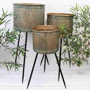 Ensemble de 2 jardinières avec support en métal, design antique, décoration de jardin, ensemble de jardinières pour plantes vertes, décoration de jardin - Product Image 6