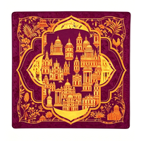 Tapis de jeu de Mahjong vintage, motif paysage oriental de pagode et dragon doré, cadre à double treillis orange, base violet foncé, cadeau de fêtes