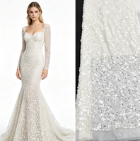 Tissu en sequins blanc cassé scintillant, tissu en maille micro-sequins dense de luxe pour robes de mariée, tenues de soirée, robes de bal