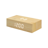 Jam Alarm persegi panjang Hotel Modern, jam Digital Led meja ponsel pengisian daya nirkabel jam Digital bambu
