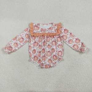 Nouveau design de barboteuse à manches longues avec volants et citrouilles pour nouveau-nés prêt à expédier pour bébés filles style automne - Product Image 1