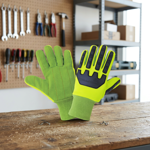 Guantes de Protección Contra Impactos con Cordón de Algodón, Guantes de Seguridad de Alta Visibilidad Color Naranja con Puño Elástico y Lona - Product Image 1