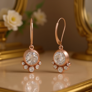 Pendientes de Oro Rosa E343 con Circonita Redonda, Diseño de Flor, Engaste de Garra, Joyería Clásica de Boda para Mujer - Product Image 2