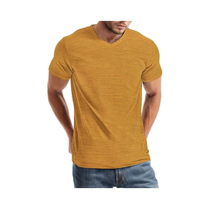 Camiseta de algodón con cuello en V para hombre de verano, camiseta elástica ligera, Top informal gráfico elegante - Product Image 1