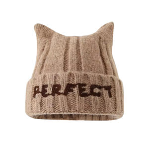 Großhandel Custom Logo Unisex Winter Warme Acryl Mütze Hut Katze Ohr Dekoration Hochwertige Strick mütze - Product Image 1