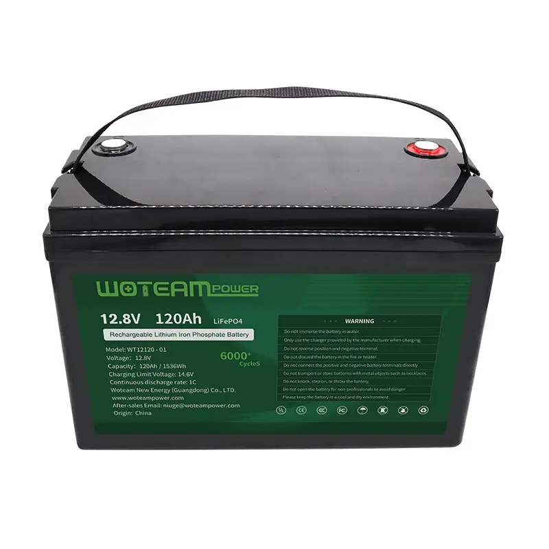 Woteam 12V 120Ah LiFePO4 pacco batteria BMS integrato celle batteria al litio ferro fosfato per camper furgoni carrello elevatore motore a traina