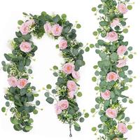 Guirlande de 1,80 m, 2 pièces, 6 roses pour centre de table de mariage, chemin de table, fleurs artificielles, guirlande de verdure en eucalyptus