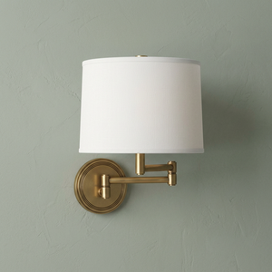 โคมไฟติดผนังแบบปรับได้ทันสมัยสำหรับตกแต่งภายในบ้าน โครงโลหะสีทอง พร้อมโป๊ะผ้า ไฟ LED เหมาะสำหรับห้องนอน โรงแรม และตกแต่งผนัง - Product Image 3