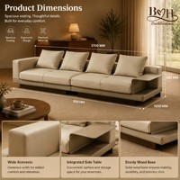 Canapé modulaire en cuir avec rangement latéral intégré, base en bois, accoudoirs larges, style moderne, pour salon