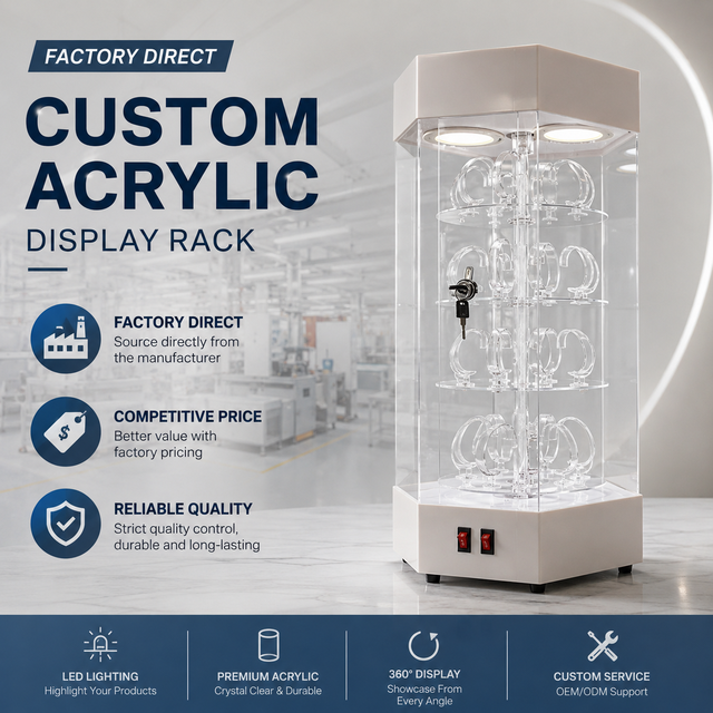 Rotating Watch Display Stand Showcase for Retail Store Smart Watch Holder Display Cabinet Counter Display Case with LED Light