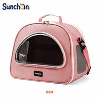 Sac de transport souple pour animaux de compagnie avec fenêtre transparente arquée, sac de voyage pour chat et chien à dôme supérieur avec ventilation en maille, sac à main portable rose