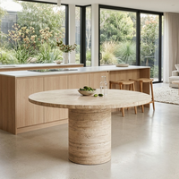 Table de salle à manger ronde en travertin naturel, table en pierre sur piétement, style côtier australien, luxe, robuste, faible entretien, Australie