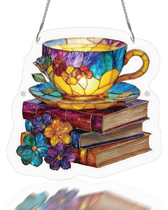 Atrapasueños Acrílico con Diseño de Taza de Té Radiant Bloom - Decoración para Ventana Estilo Vidrio Emplomado, Kit de Montaje DIY para Decoración del Hogar - Product Image 1