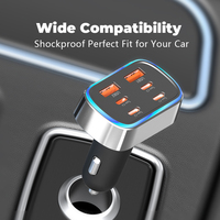 Cargador de Coche USB C de Carga Súper Rápida 6 en 1 con Luz RGB, Cargador USB para Encendedor de Cigarrillos Multipuerto de 105 W para iPhone