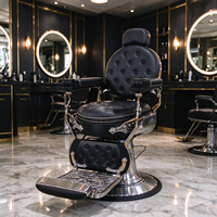 Fauteuil de Barbier Vintage Capitonnage Diamanté Robuste Hydraulique Inclinable pour Rasage, Chaise de Salon de Luxe avec Cadre Métallique Chromé
