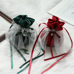Hot Selling Velvet Candy Bag With Lace Dress Wedding Flannel Easter Bunny Storage Bag Cute Wedding Party Drawstring Candy Bags
