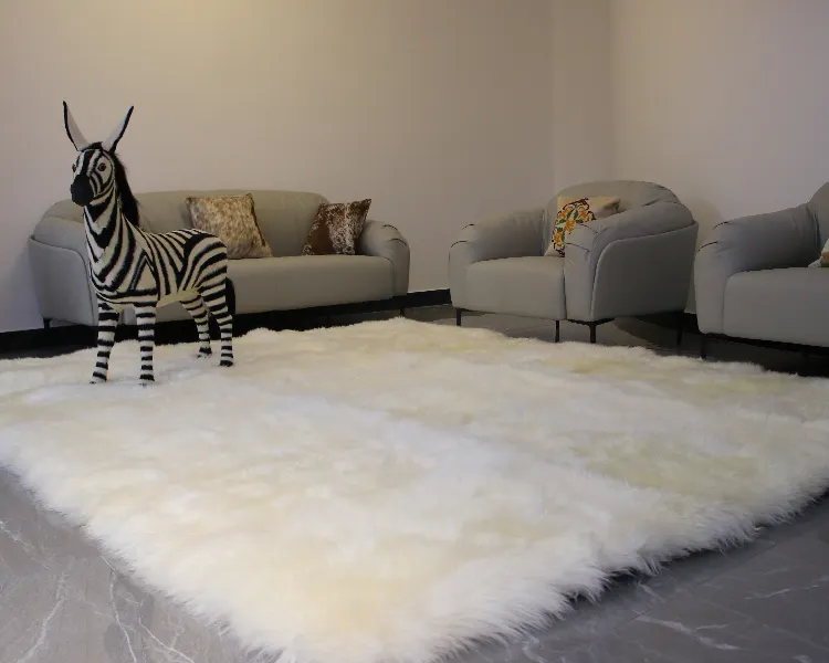 Custom handmade long hair fluffy sheep skin blanket large ivory genuine sheepskin rug