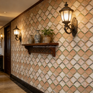 Mosaïque en terre cuite et acier inoxydable, mosaïque en métal et argile pour la décoration des murs et des sols, design rustique moderne - Product Image 3