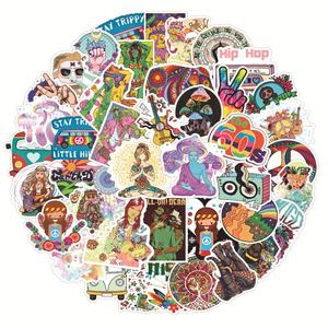 50 pièces <span class=keywords><strong>Hippie</strong></span> frais coloré fille Hip Hop étiquette pour planche à roulettes bagages ordinateur portable <span class=keywords><strong>voiture</strong></span> mur vinyle étanche autocollants - Product Image 2