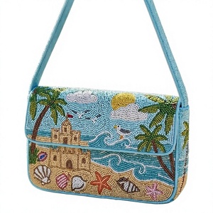 Nouveau Sac à Main Brodé Fait Main Scène de Paris Motif Floral en Coton Perlé Poignée Bleue Artisanat Souvenir Mariage Fête Femme - Product Image 4